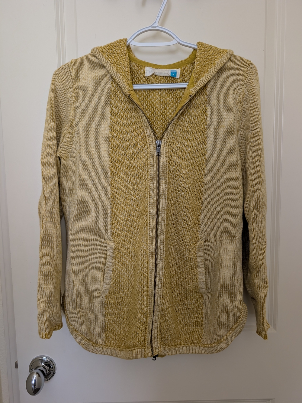 Women's Zip-Up Hooded Sweater Jacket - Yellow